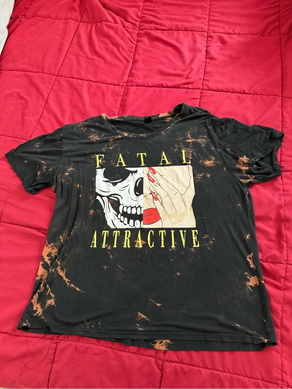 ROMWE Black Tee with Brown Bleach Accents